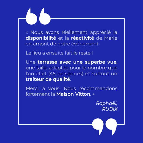 | VOS ÉVÉNEMENTS | Les mots doux de nos clients 💙

Parce qu'ils sont nos meilleurs ambassadeurs, nous avons à cœur de partager les retours de nos clients mettant spontanément en lumière la Maison Vitton.

Merci à  et plus particulièrement à Raphaël pour votre confiance.

À très bientôt chez nous ✨
___

Redécouvrez tous nos espaces en ligne : https://lyon.knva.fr/

#maisonvitton #séminairelyon #événementiellyon